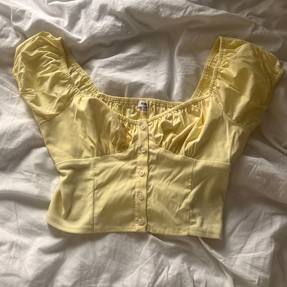 Yellow Puff Sleeve Milkmaid Crop Top